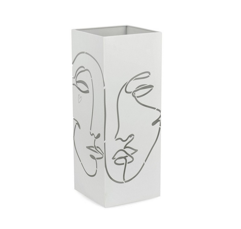 Portaombrelli bianco rettangolare in metallo decorato con volti